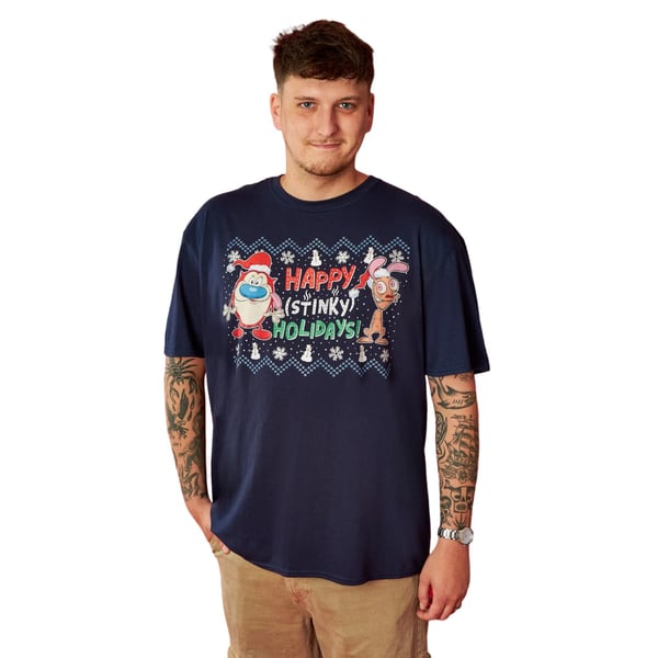 Ren & Stimpy Mens Happy Stinky Holidays T-Shirt