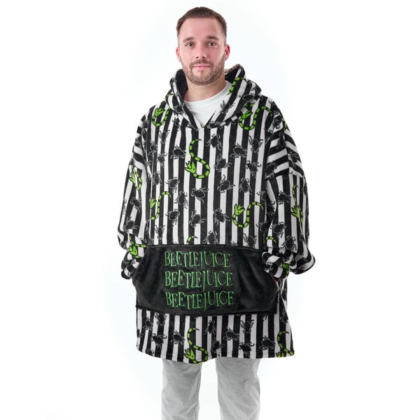 Beetlejuice Mens Striped Hoodie Blanket