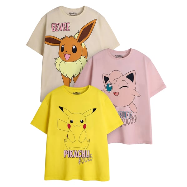 Pokemon Flickor Pikachu Eevee & Jigglypuff T-shirt (3-pack)