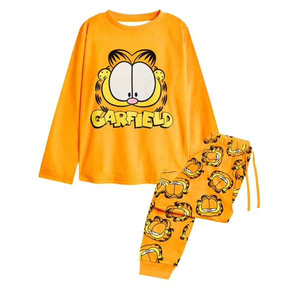 Garfield Womens/Ladies Big Face Fleece Long-Sleeved Long Pyjama Set