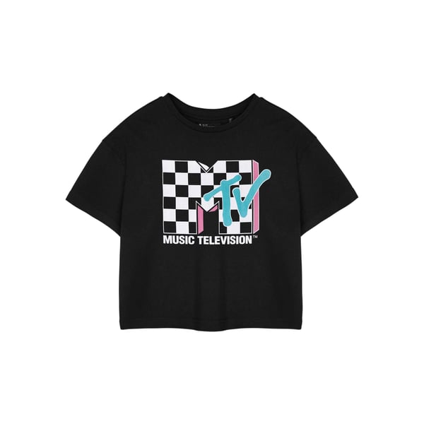 MTV Dam/Dam Rutigt Logotyp Kortärmad Croppad T-shirt