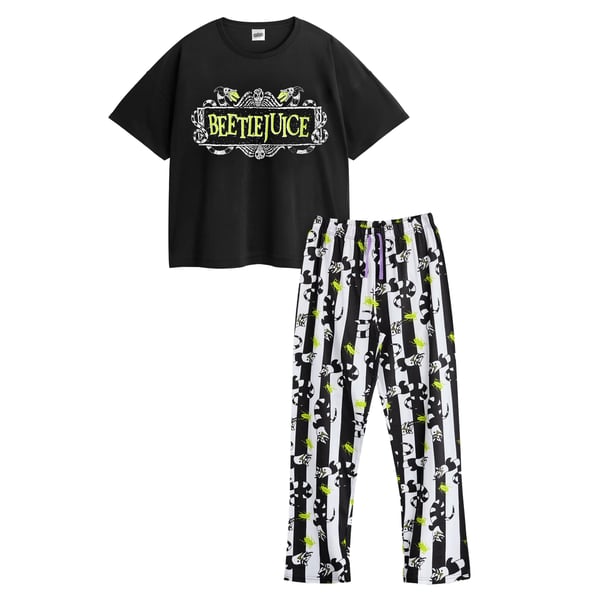 Beetlejuice Womens/Ladies Logo Short-Sleeved Long Pyjama Set