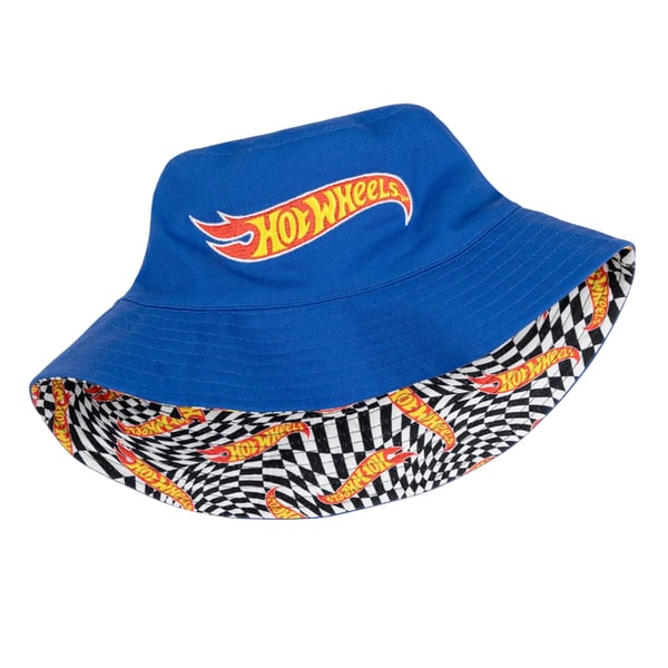 Hot Wheels Mens Checkerboard Logo Reversible Bucket Hat