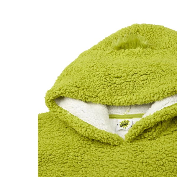 The Grinch Childrens/Kids Face Embroidered Blanket Hoodie