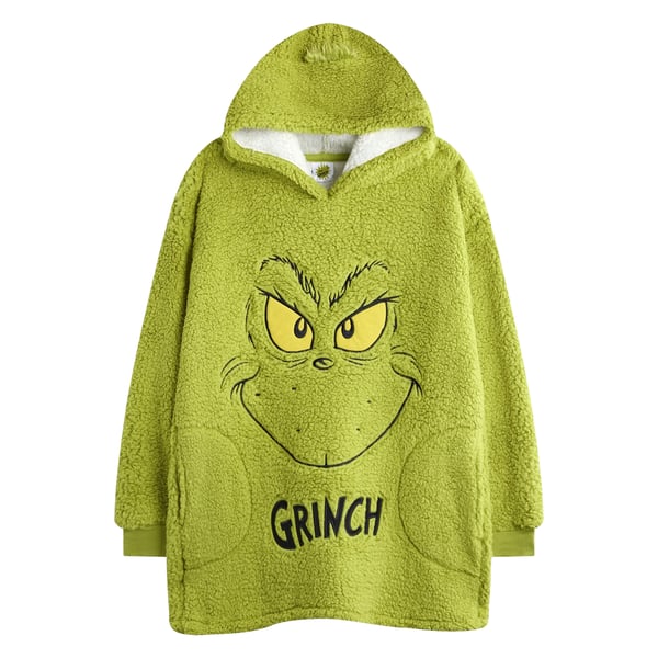 The Grinch Childrens/Kids Face Embroidered Blanket Hoodie
