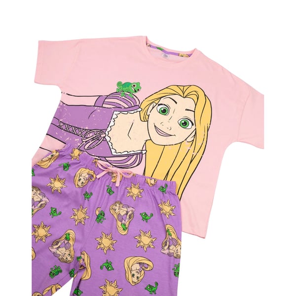 Tangled Womens/Ladies Rapunzel Short-Sleeved Long Pyjama Set