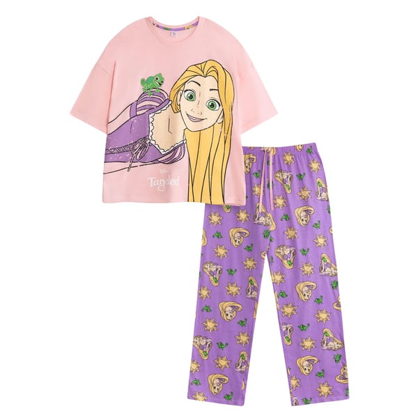 Tangled Womens/Ladies Rapunzel Short-Sleeved Long Pyjama Set