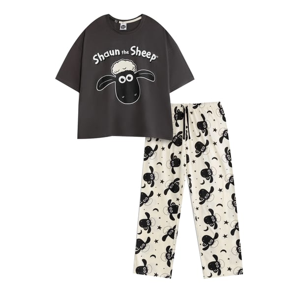 Shaun the Sheep Womens/Ladies Character Short-Sleeved Long Pyjama Set Shaun the Sheep Womens/Ladies Character Short-Sleeved Long Pyjama Set