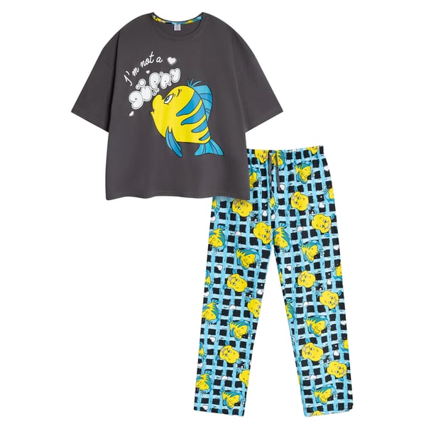 The Little Mermaid Womens/Ladies Flounder Short-Sleeved Long Pyjama Set
