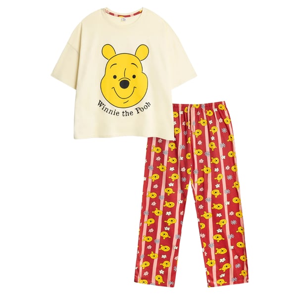 Winnie the Pooh Womens/Ladies Face Short-Sleeved Long Pyjama Set