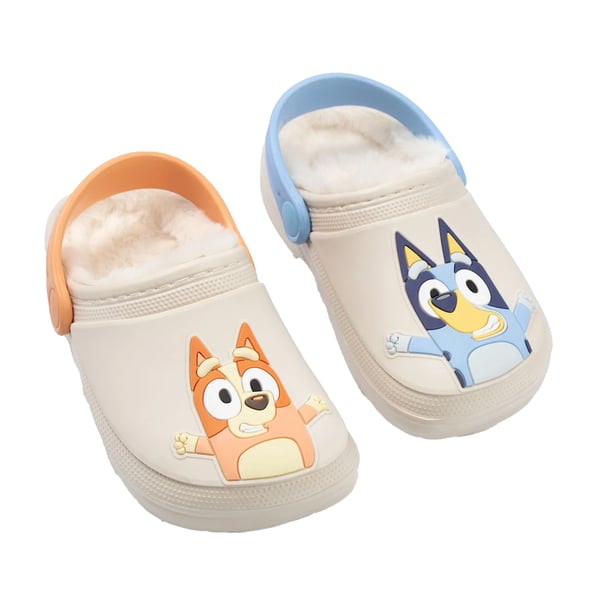 Bluey Childrens/Kids Character Faces Fur Lined Clogs