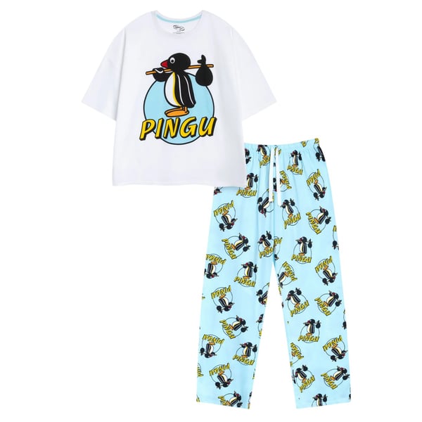 Pingu Womens/Ladies Character Short-Sleeved Long Pyjama Set Pingu Womens/Ladies Character Short-Sleeved Long Pyjama Set