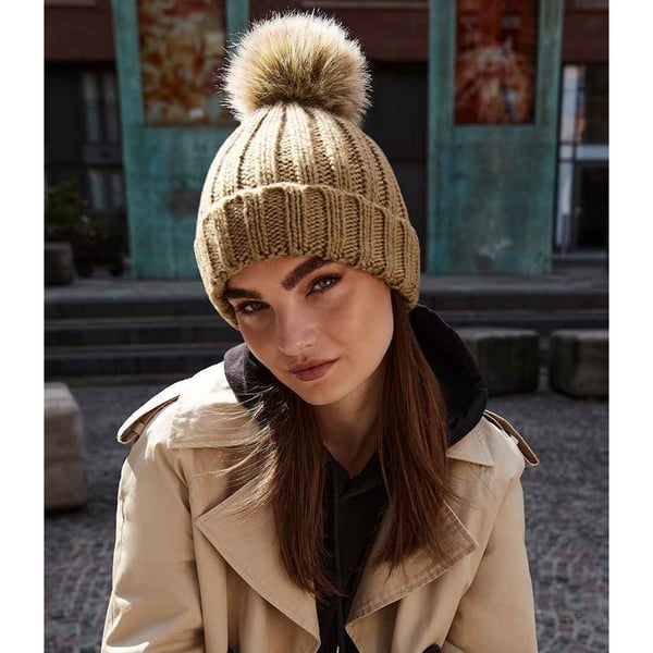 Beechfield Unisex pels Pop Pom Chunky Beanie