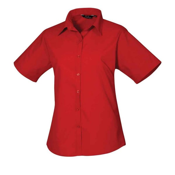 Premier Womens/Ladies Poplin Short-Sleeved Blouse Premier Womens/Ladies Poplin Short-Sleeved Blouse