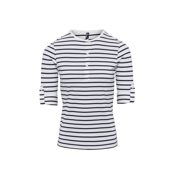 Premier Womens/Ladies Long John Striped Roll Sleeve T-Shirt