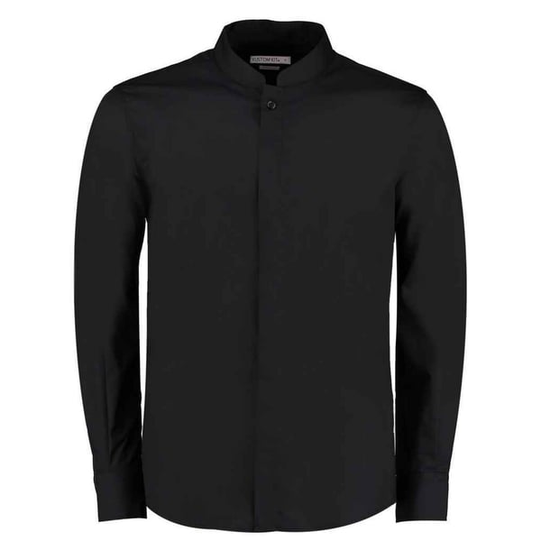 Kustom Kit Mens Mandarin Collar Long-Sleeved Shirt Kustom Kit Mens Mandarin Collar Long-Sleeved Shirt
