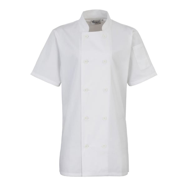 Premier Womens/Ladies Short-Sleeved Chef Jacket Premier Womens/Ladies Short-Sleeved Chef Jacket