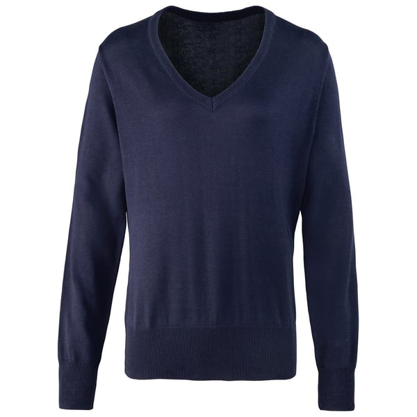 Premier Womens/Ladies Knitted Cotton Acrylic V Neck Sweatshirt