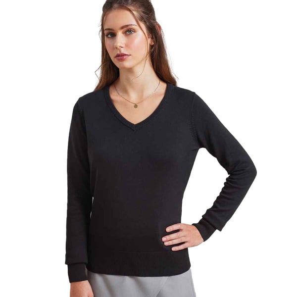 Premier Womens/Ladies Knitted Cotton Acrylic V Neck Sweatshirt