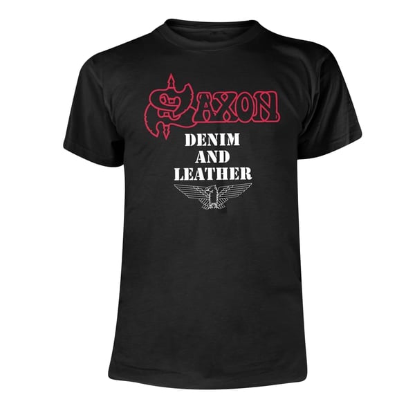 Saxon Unisex T-shirt i denim og læder til voksne