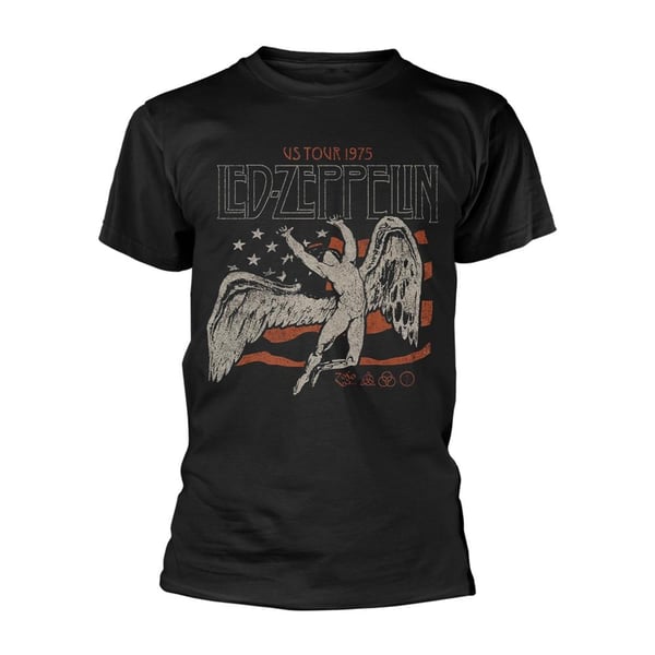 Led Zeppelin Unisex T-shirt med US 1975 Tour-flag til voksne