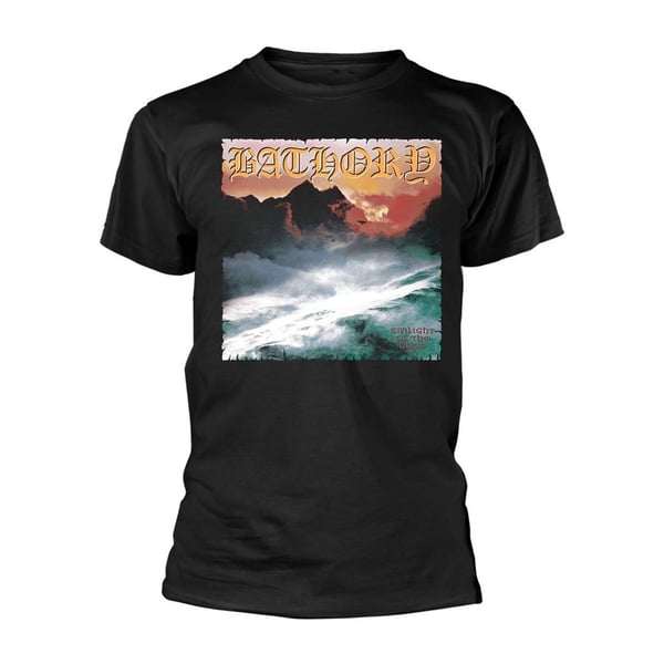 Bathory Unisex T-shirt til voksne med gudernes tusmørke med rygtryk