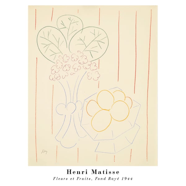 Henri Matisse Fleurs Et Fruits, Fond Ray?, Circa 1942-1944 Print