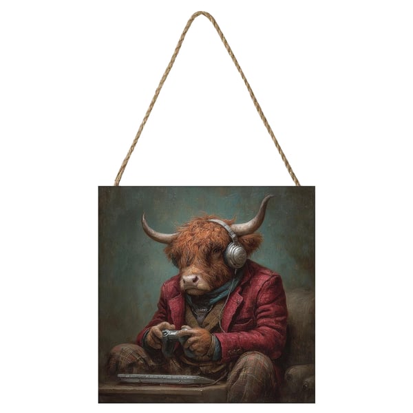 Pyramid International Highland Gamer Highland Cow Plaque