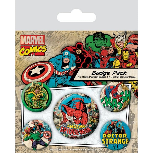 Marvel Comics Spider-Man badge sæt (pakke med 5 stk.)