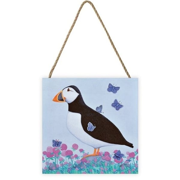 Ailsa Black Puffs Of Blue Wooden Plaque