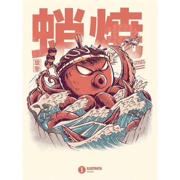 Ilustrata Takoyaki Attack Framed Canvas Print