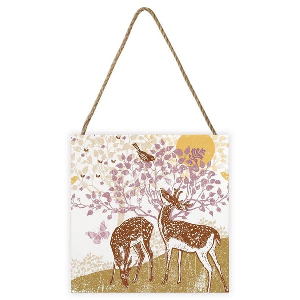 Summer Thornton Woodland Nature Deer Wooden Block