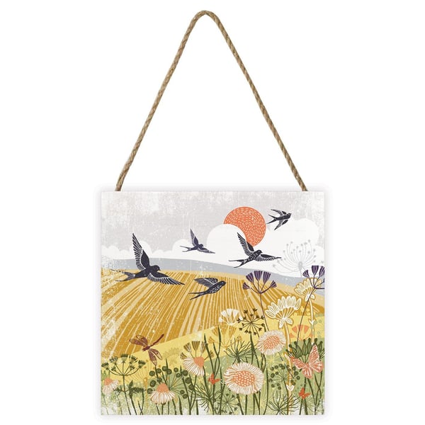 Summer Thornton Woodland Nature Swallow Wooden Block