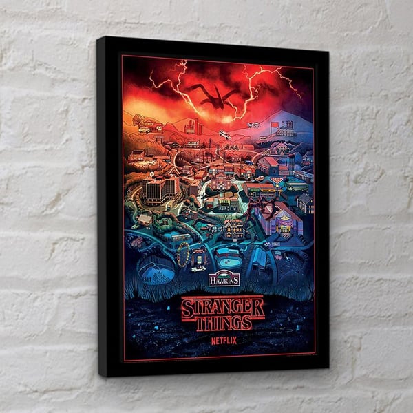 Stranger Things 4 Hawkins Town kehystetty juliste