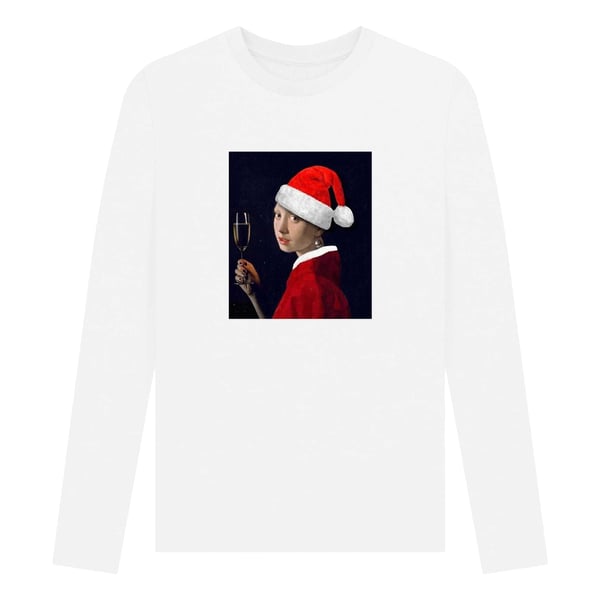 Apoh Unisex Adult Vermeer Girl With Pearl Earring Santa Long-Sleeved T-Shirt