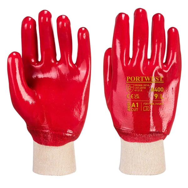 Portwest Unisex Voksen A400 Strikket Manchet PVC Sikkerhedshandsker