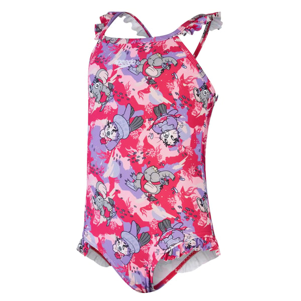 Speedo Baby Girls Learn To Swim Printed Thin Strap Frill One Piece Swimsuit