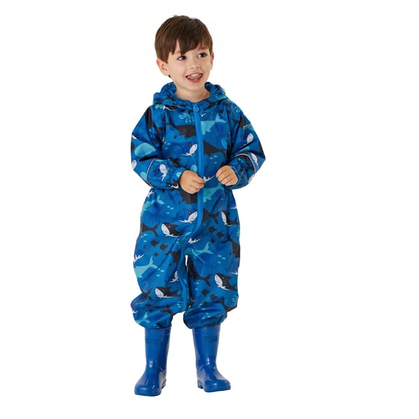Regatta Childrens/Kids Pobble Bubbles The Shark Waterproof Puddle Suit