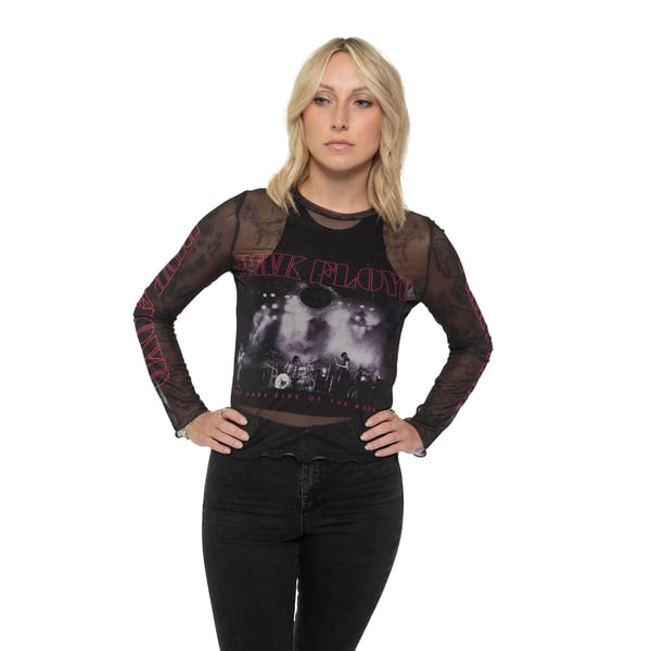 Pink Floyd Womens/Ladies Live Band Mesh Long-Sleeved Crop Top