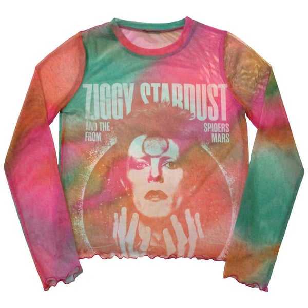 David Bowie Womens/Ladies Ziggy v2 Mesh Long-Sleeved Crop Top