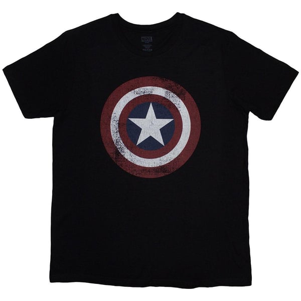 Marvel Comics Unisex Adult Captain America Distressed Shield T-Shirt