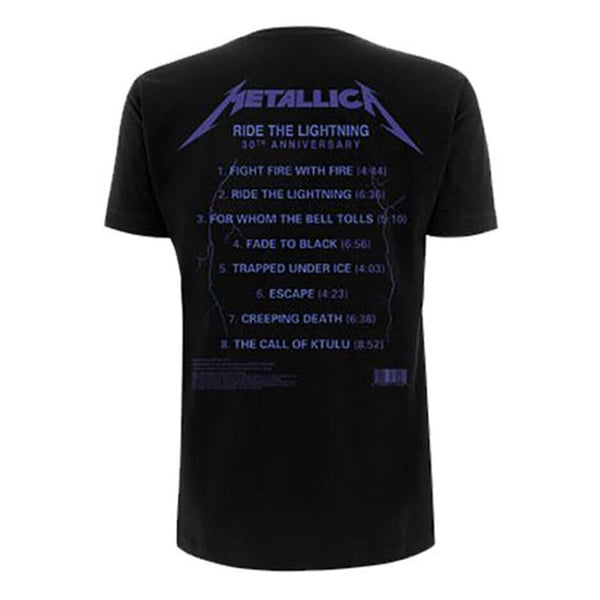 Metallica Unisex Aikuisten Ride The Lightning Tracks Selkäpainatuksella T-paita
