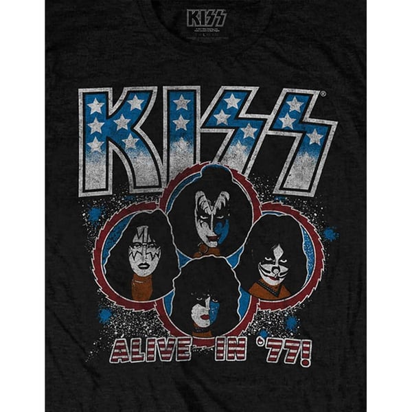 Kiss Unisex Adult Alive In ´77 puuvillainen T-paita