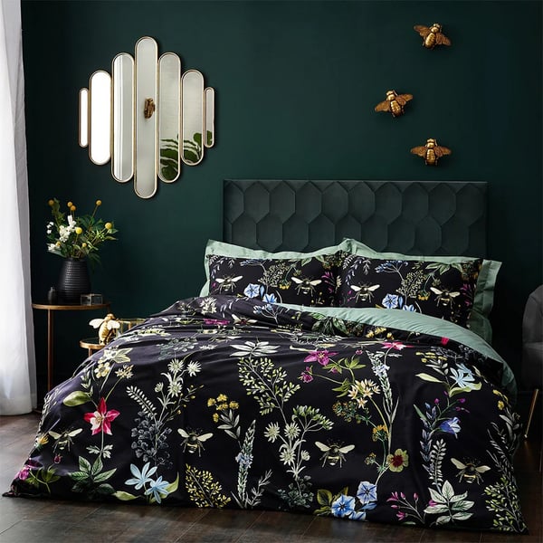 Wylder Midnight Bee Velvet Floral Duvet Cover Set