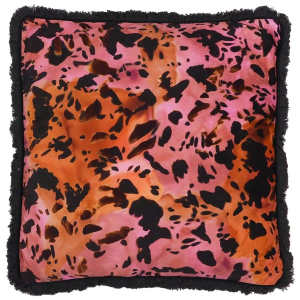 Paoletti Colette Fringed Satin Animal Print Cushion Cover