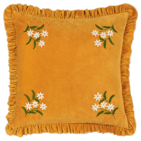 Furn Frill Velvet Embroidered Daisy Cushion Cover