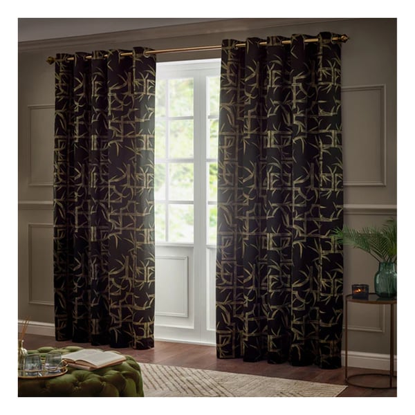 Paoletti Jacquard Bamboo Print Eyelet Curtains