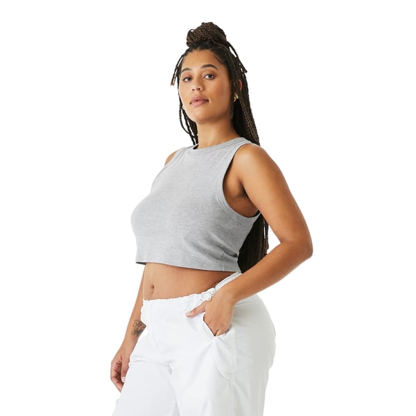 Bella + Canvas Womens/Ladies Heather Micro-Rib Cropped Muscle Tank Top