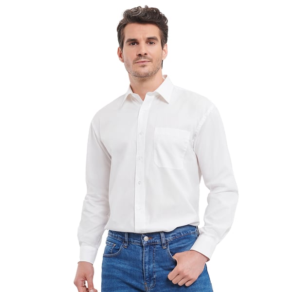 Russell Collection Mens Poplin Easy-Care Long-Sleeved Shirt