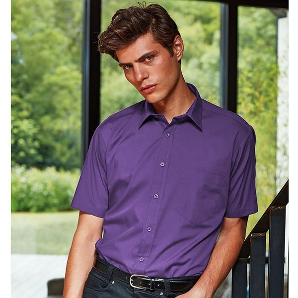 Premier Mens Short Sleeve Formal Poplin Plain Work Shirt